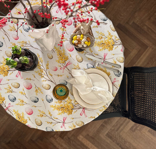 Round Tablecloth, 100% Cotton | Happy Easter